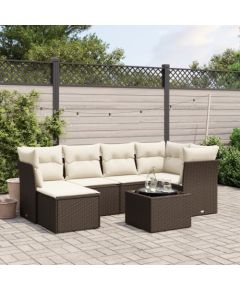 vidaXL 7-cz. zestaw wypoczynkowy do ogrodu, z poduszkami, brązowy Dārza mēbeļu komplekti