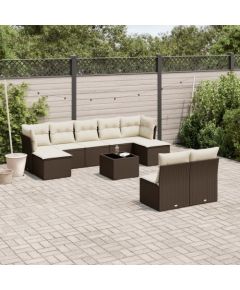 vidaXL 10-cz. zestaw mebli ogrodowych z poduszkami, brązowy polirattan Dārza mēbeļu komplekti