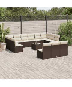 vidaXL 14-cz. zestaw mebli ogrodowych z poduszkami, brązowy polirattan Dārza mēbeļu komplekti