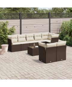 vidaXL 9-cz. zestaw mebli ogrodowych z poduszkami, brązowy, polirattan Dārza mēbeļu komplekti