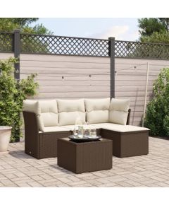 vidaXL 5-cz. zestaw mebli ogrodowych z poduszkami, brązowy, polirattan Dārza mēbeļu komplekti