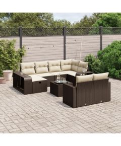 vidaXL 11-cz. zestaw mebli ogrodowych z poduszkami, brązowy, rattan PE Dārza mēbeļu komplekti