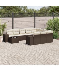 vidaXL 11-cz. zestaw mebli ogrodowych z poduszkami, brązowy, rattan PE Dārza mēbeļu komplekti