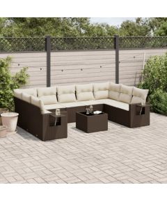 vidaXL 10-cz. zestaw mebli ogrodowych z poduszkami, brązowy polirattan Dārza mēbeļu komplekti