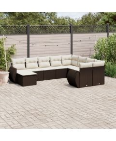 vidaXL 10-cz. zestaw mebli ogrodowych z poduszkami, brązowy polirattan Dārza mēbeļu komplekti