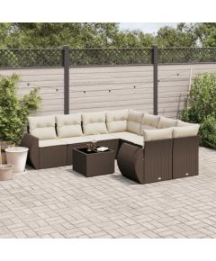 vidaXL 9-cz. zestaw mebli ogrodowych z poduszkami, brązowy, polirattan Dārza mēbeļu komplekti