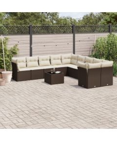 vidaXL 11-cz. zestaw mebli ogrodowych z poduszkami, brązowy, rattan PE Dārza mēbeļu komplekti