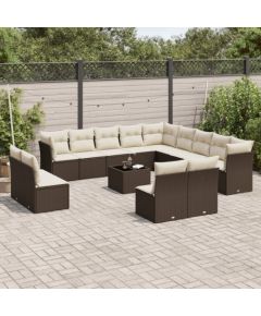 vidaXL 14-cz. zestaw mebli ogrodowych z poduszkami, brązowy polirattan Dārza mēbeļu komplekti