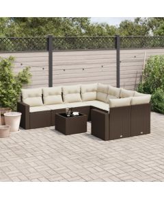 vidaXL 9-cz. zestaw mebli ogrodowych z poduszkami, brązowy, polirattan Dārza mēbeļu komplekti