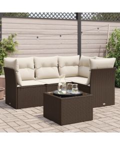 vidaXL 5-cz. zestaw mebli ogrodowych z poduszkami, brązowy, polirattan Dārza mēbeļu komplekti