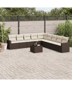 vidaXL 10-cz. zestaw mebli ogrodowych z poduszkami, brązowy polirattan Dārza mēbeļu komplekti