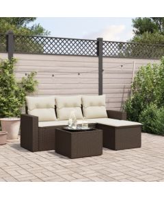 vidaXL 5-cz. zestaw mebli ogrodowych z poduszkami, brązowy, polirattan Dārza mēbeļu komplekti