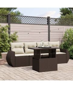 vidaXL vidaXL 5-cz. zestaw mebli ogrodowych z poduszkami, brązowy, polirattan Dārza mēbeļu komplekti