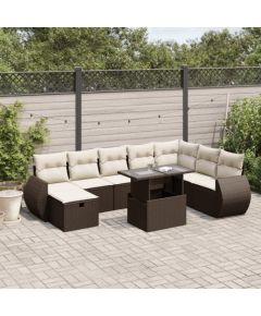 vidaXL vidaXL 9-cz. zestaw mebli ogrodowych z poduszkami, brązowy, polirattan Dārza mēbeļu komplekti