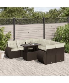 vidaXL vidaXL 9-cz. zestaw mebli ogrodowych z poduszkami, brązowy, polirattan Dārza mēbeļu komplekti