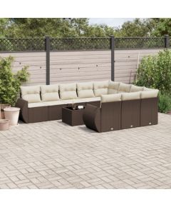 vidaXL vidaXL 11-cz. zestaw mebli ogrodowych z poduszkami, brązowy, rattan PE Dārza mēbeļu komplekti