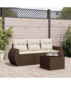 vidaXL vidaXL 4-cz zestaw wypoczynkowy do ogrodu, poduszki, brązowy rattan PE Dārza mēbeļu komplekti