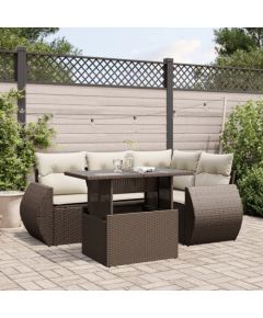 vidaXL vidaXL 5-cz. zestaw mebli ogrodowych z poduszkami, brązowy, polirattan Dārza mēbeļu komplekti