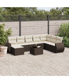 vidaXL vidaXL 9-cz. zestaw mebli ogrodowych z poduszkami, brązowy, polirattan Dārza mēbeļu komplekti