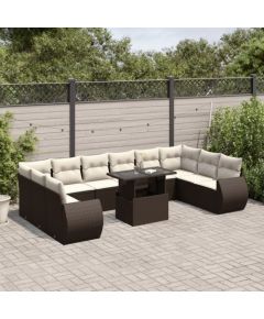 vidaXL vidaXL 11-cz. zestaw mebli ogrodowych z poduszkami, brązowy, rattan PE Dārza mēbeļu komplekti