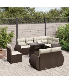 vidaXL vidaXL 9-cz. zestaw mebli ogrodowych z poduszkami, brązowy, polirattan Dārza mēbeļu komplekti