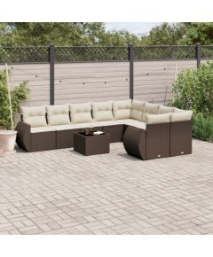 vidaXL vidaXL 10-cz. zestaw mebli ogrodowych z poduszkami, brązowy polirattan Dārza mēbeļu komplekti