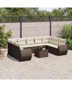 vidaXL vidaXL 10-cz. zestaw mebli ogrodowych z poduszkami, brązowy polirattan Dārza mēbeļu komplekti