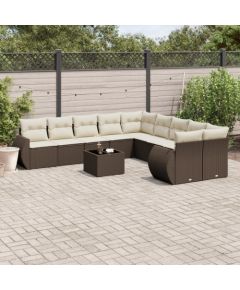 vidaXL vidaXL 11-cz. zestaw mebli ogrodowych z poduszkami, brązowy, rattan PE Dārza mēbeļu komplekti