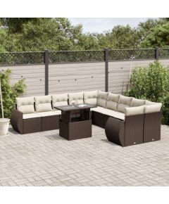 vidaXL vidaXL 11-cz. zestaw mebli ogrodowych z poduszkami, brązowy, rattan PE Dārza mēbeļu komplekti