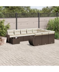 vidaXL vidaXL 11-cz. zestaw mebli ogrodowych z poduszkami, brązowy, rattan PE Dārza mēbeļu komplekti