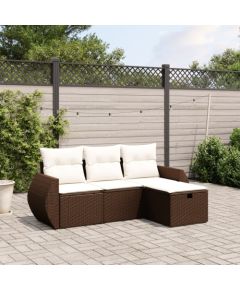 vidaXL vidaXL 4-cz zestaw wypoczynkowy do ogrodu, poduszki, brązowy rattan PE Dārza mēbeļu komplekti