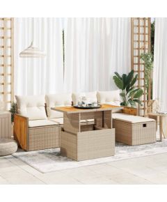 vidaXL 6-cz. zestaw mebli ogrodowych z poduszkami, beżowy, polirattan Dārza mēbeļu komplekti