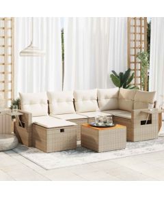 vidaXL 7-cz. zestaw wypoczynkowy do ogrodu, z poduszkami, beżowy Dārza mēbeļu komplekti