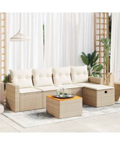 vidaXL 6-cz. zestaw mebli ogrodowych z poduszkami, beżowy, polirattan Dārza mēbeļu komplekti