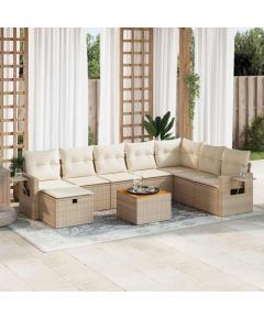 vidaXL 9-cz. zestaw mebli ogrodowych z poduszkami, beżowy, polirattan Dārza mēbeļu komplekti