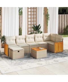 vidaXL 8-cz. zestaw mebli ogrodowych z poduszkami, beżowy, polirattan Dārza mēbeļu komplekti