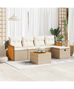 vidaXL 6-cz. zestaw mebli ogrodowych z poduszkami, beżowy, polirattan Dārza mēbeļu komplekti