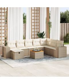 vidaXL 9-cz. zestaw mebli ogrodowych z poduszkami, beżowy, polirattan Dārza mēbeļu komplekti