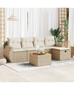 vidaXL 6-cz. zestaw mebli ogrodowych z poduszkami, beżowy, polirattan Dārza mēbeļu komplekti