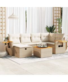 vidaXL 7-cz. zestaw wypoczynkowy do ogrodu, z poduszkami, beżowy Dārza mēbeļu komplekti