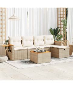 vidaXL 6-cz. zestaw mebli ogrodowych z poduszkami, beżowy, polirattan Dārza mēbeļu komplekti