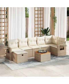 vidaXL 8-cz. zestaw mebli ogrodowych z poduszkami, beżowy, polirattan Dārza mēbeļu komplekti
