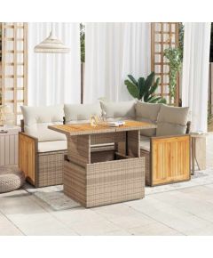 vidaXL 5-cz. zestaw mebli z poduszkami, beżowy, rattan PE i akacja Dārza mēbeļu komplekti