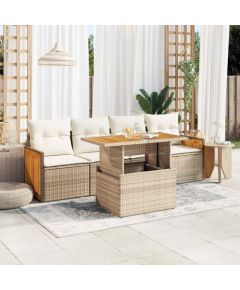 vidaXL 5-cz. zestaw mebli z poduszkami, beżowy, rattan PE i akacja Dārza mēbeļu komplekti