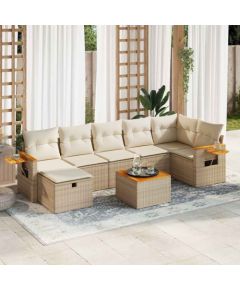 vidaXL 8-cz. zestaw mebli ogrodowych z poduszkami, beżowy, polirattan Dārza mēbeļu komplekti