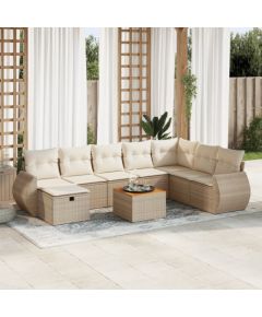 vidaXL 9-cz. zestaw mebli ogrodowych z poduszkami, beżowy, polirattan Dārza mēbeļu komplekti