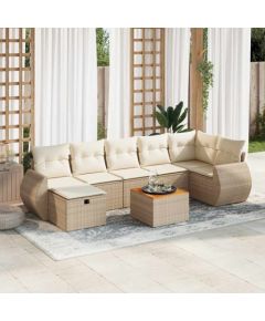 vidaXL 8-cz. zestaw mebli ogrodowych z poduszkami, beżowy, polirattan Dārza mēbeļu komplekti