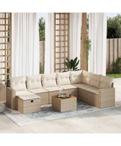 vidaXL 9-cz. zestaw mebli ogrodowych z poduszkami, beżowy, polirattan Dārza mēbeļu komplekti
