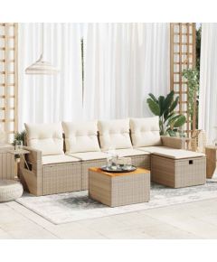 vidaXL 6-cz. zestaw mebli ogrodowych z poduszkami, beżowy, polirattan Dārza mēbeļu komplekti