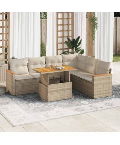 vidaXL vidaXL 7-cz. zestaw mebli z poduszkami, beżowy, polirattan i akacja Dārza mēbeļu komplekti